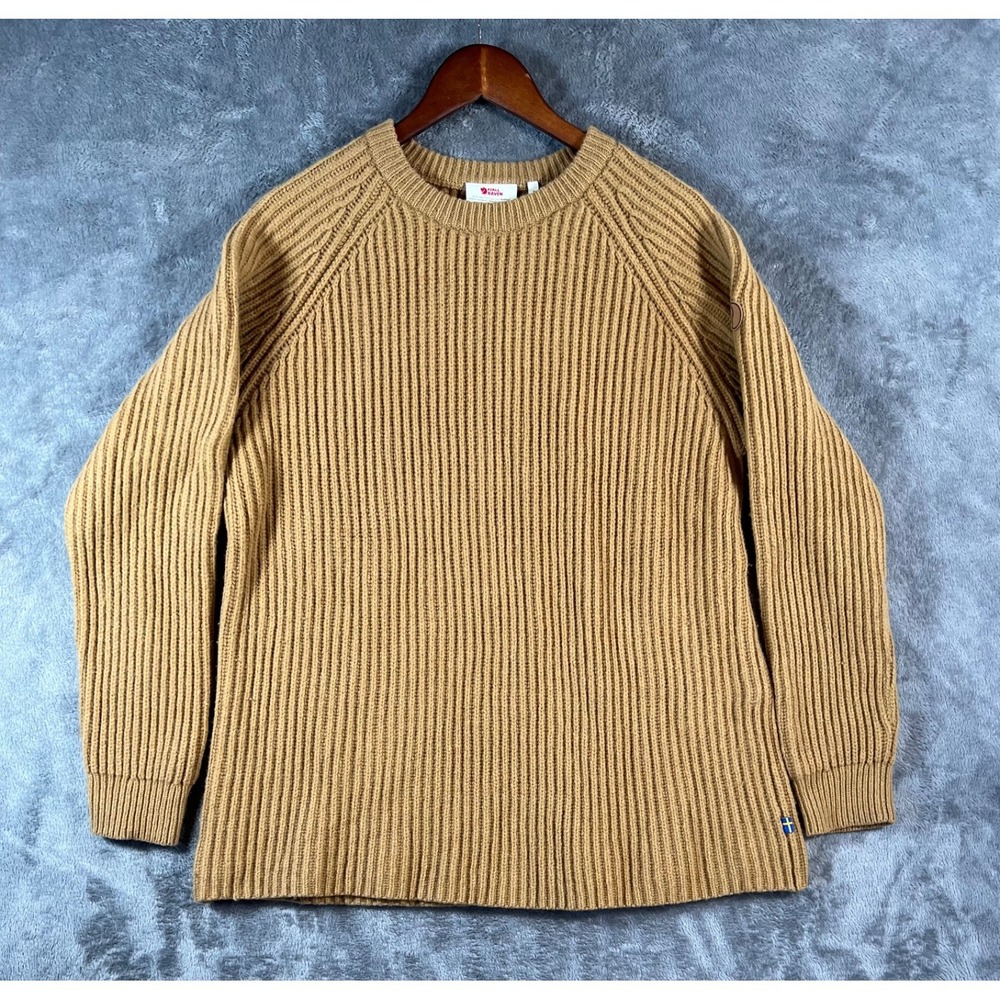 Fjallraven Ovik Rib Sweater Womens Medium Mustard Wool Knit Outdoor Classic